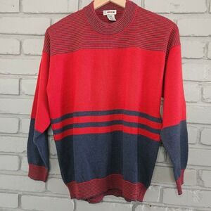 Rodier Paris Vintage‎ Wool Blend Colorblock Striped Sweater France Terry Red L